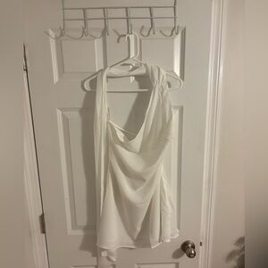 Lulus Isloda Ivory One-Shoulder Backless Sash Mini Dress